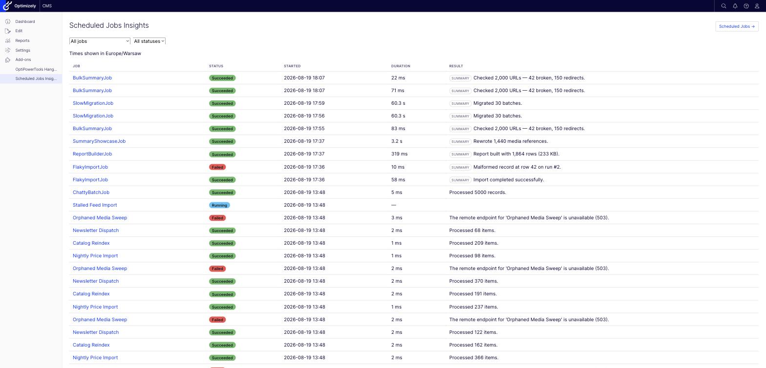 Execution list in the CMS admin