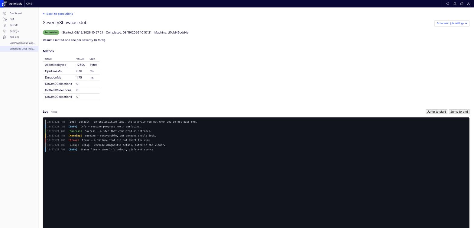 Log severities in the console viewer